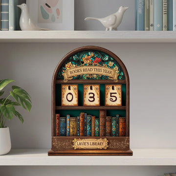 Personalized Wooden Reading Tracker Sign, Book Counter for Books Read by Year, Custom Library Desk Decor Gift