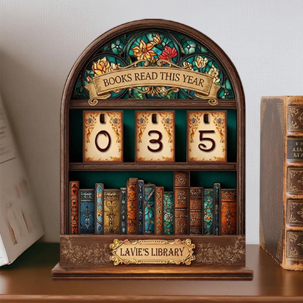 Personalized Wooden Reading Tracker Sign, Book Counter for Books Read by Year, Custom Library Desk Decor Gift