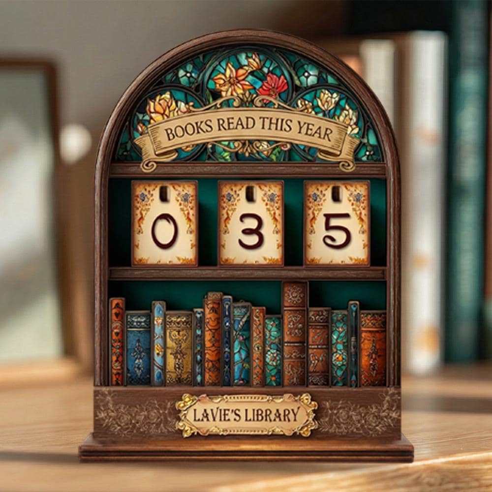 Personalized Wooden Reading Tracker Sign, Book Counter for Books Read by Year, Custom Library Desk Decor Gift