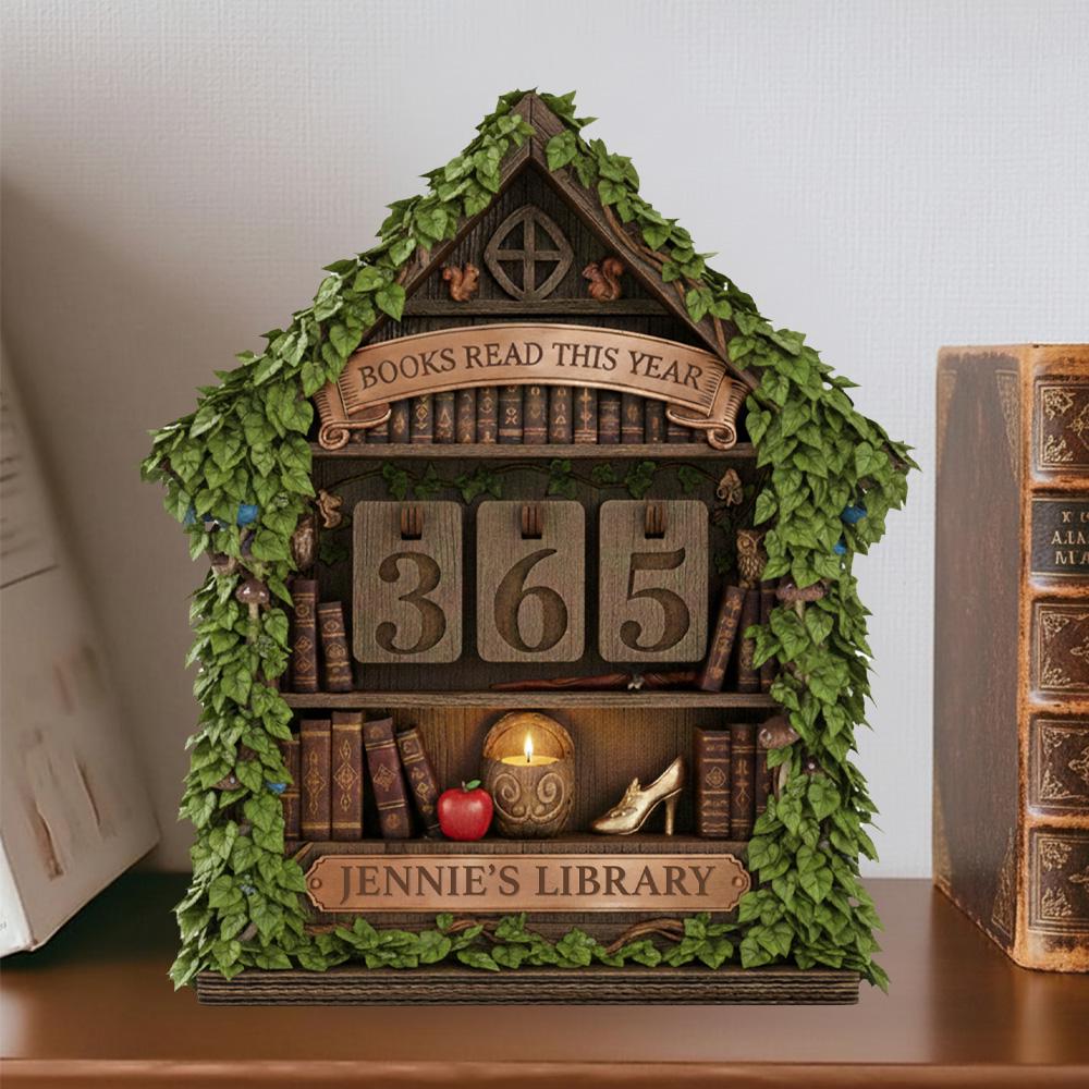 Personalized Vintage Book Tracker Sign, Books Read This Year Counter, Custom Name Library Desk Bookshelf Decor Gift