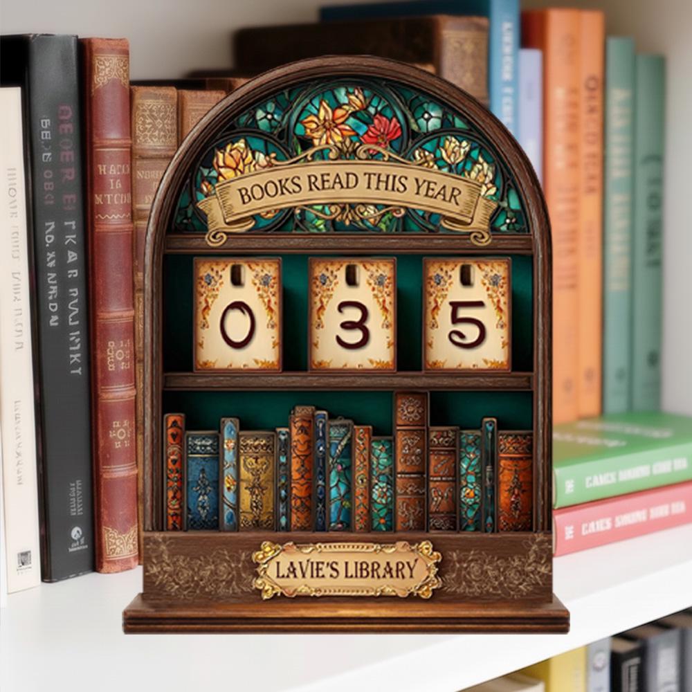 Personalized Wooden Reading Tracker Sign, Book Counter for Books Read by Year, Custom Library Desk Decor Gift