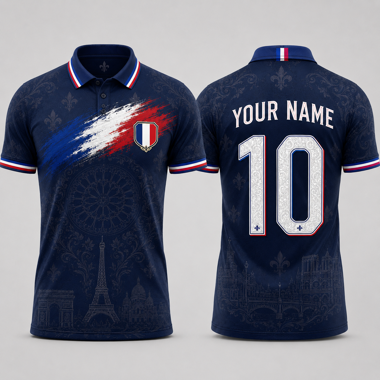 Parisian Landmarks V-Neck For Men Football Lover, Fleur De Lis Pattern French Flag Soccer Shirt