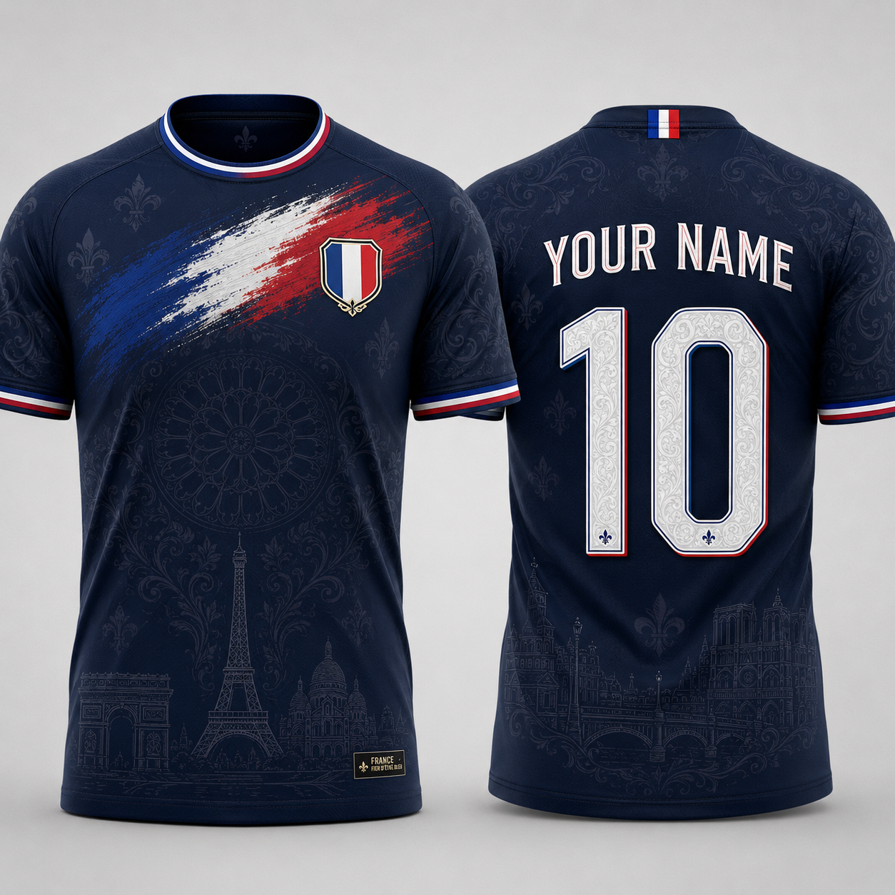 Parisian Landmarks V-Neck For Men Football Lover, Fleur De Lis Pattern French Flag Soccer Shirt