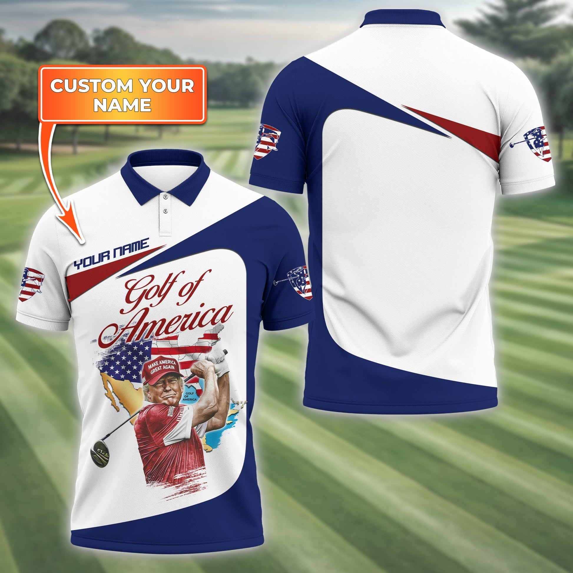 Trump Golf Of America Custom Men's Golf Polo ShirtGolfing Apparel, Gift For Golfers, US 250th Anniversary Golf Shirt