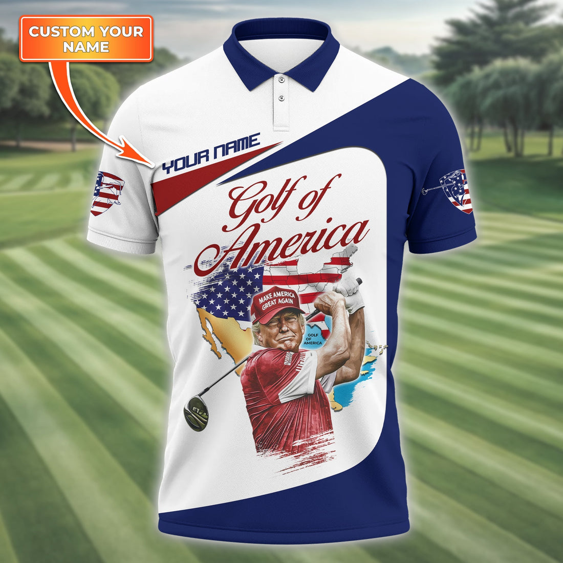 Trump Golf Of America Custom Men's Golf Polo ShirtGolfing Apparel, Gift For Golfers, US 250th Anniversary Golf Shirt