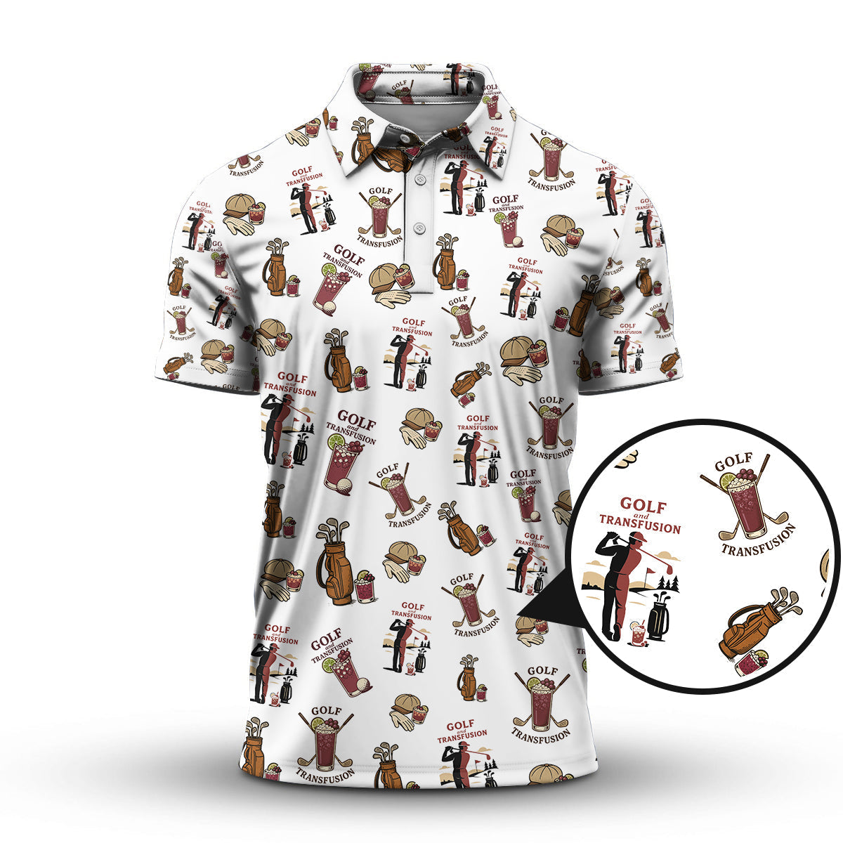 Men's Golf Pattern Shirts, Transfusion Golf Shirt, Golf Transfusion Drink Polos For Golfers