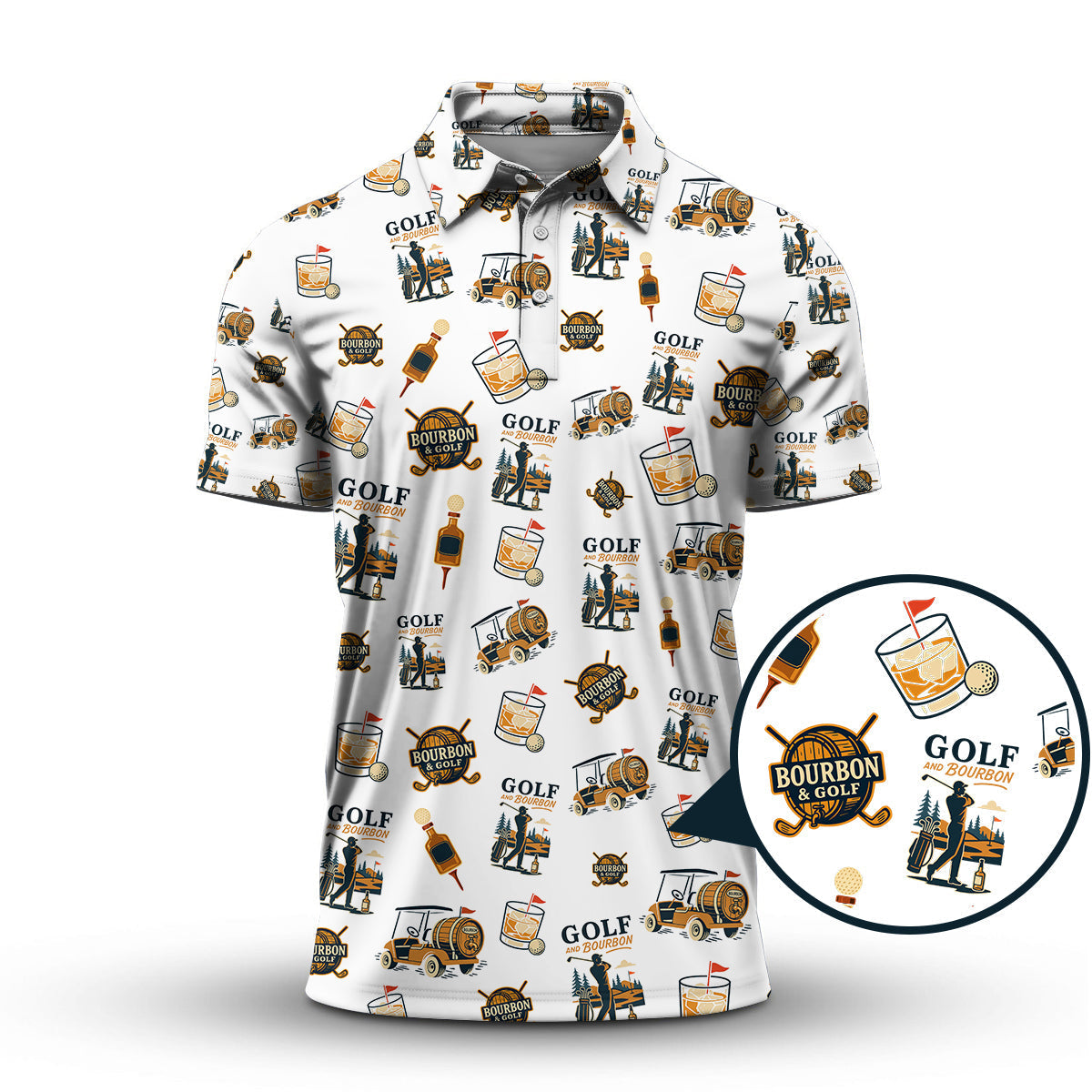 Funny Bourbon Pattern Polos, Golf and Bourbon Shirt for Men, Gift For Golfers