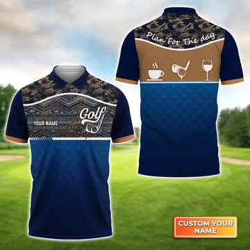 Blue Golf Jersey Plan For The Day Camo Pattern - Personalized Name 3D Polo Shirt For Golfers