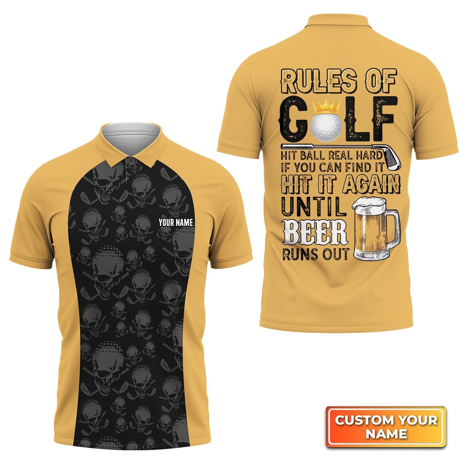 Rules of Golf - Personalized Name 3D Polo Shirt For Golfers