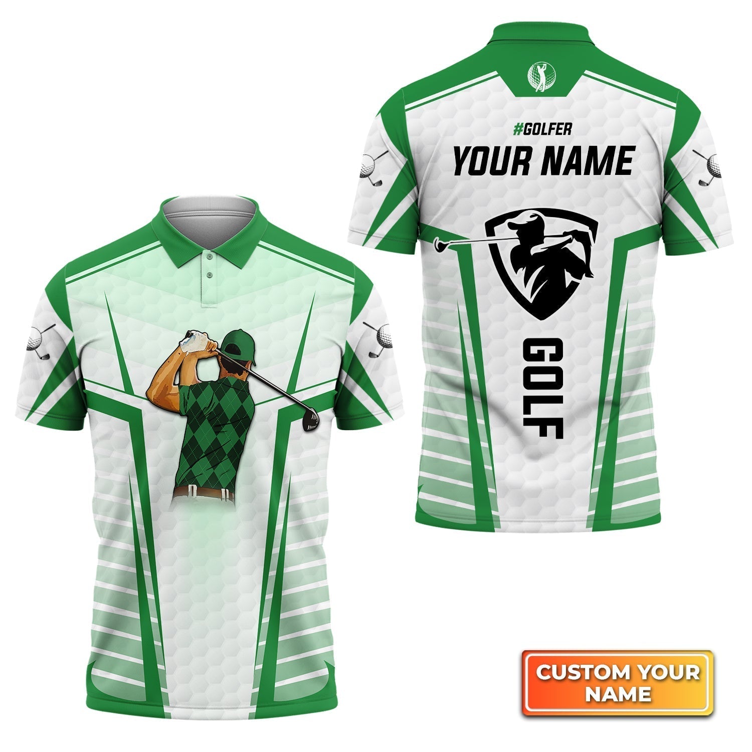 Golf Swing Green Abstract With Golf Club - Personalized Name 3D Polo ShirtGolfers