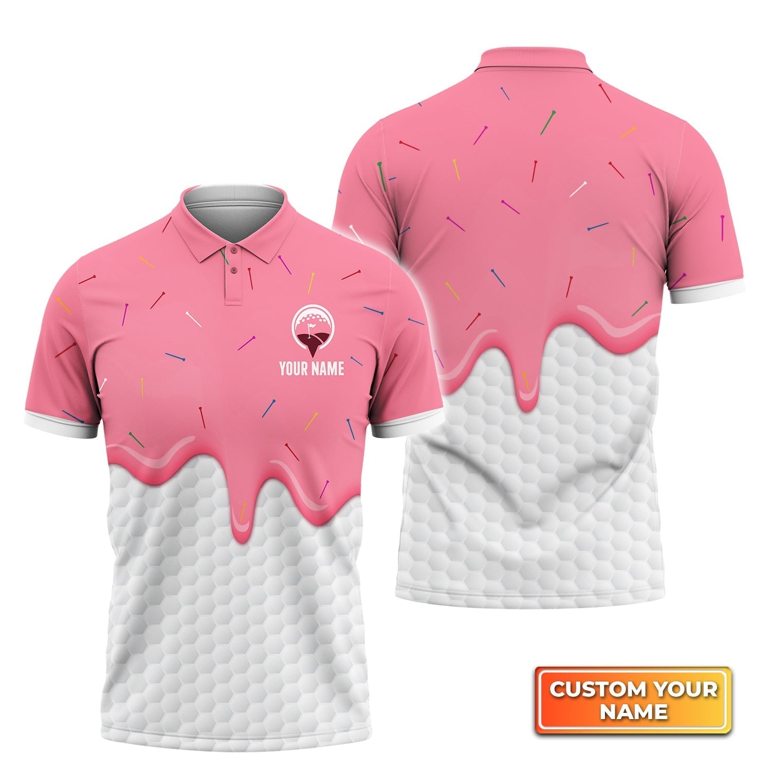 Ice Cream Melting On Golf Ball Cone - Personalized Name 3D Polo ShirtGolfers