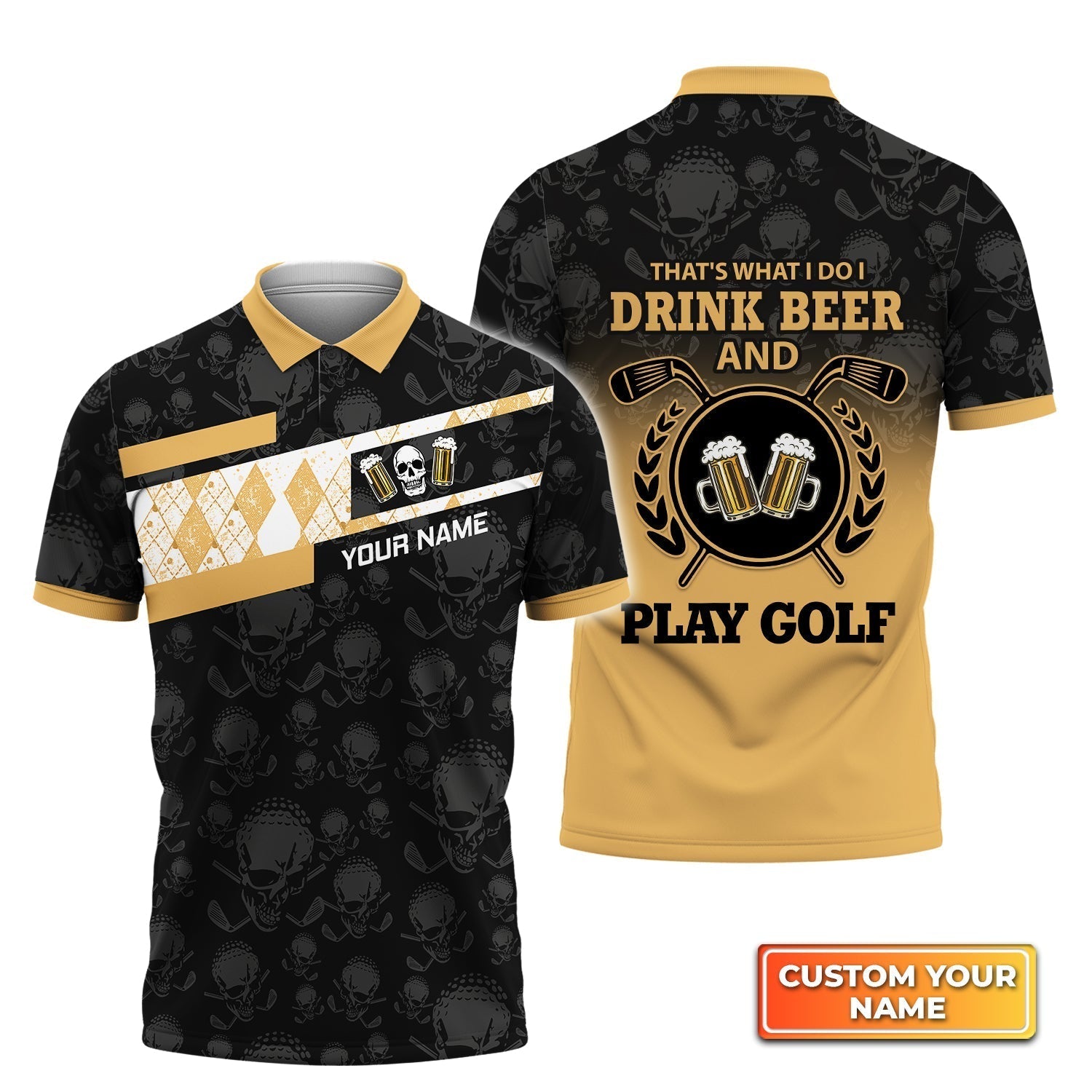 I Drink Beer And Play Golf - Personalized Name 3D Polo Shirt For Golfers