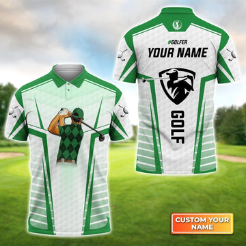 Golf Swing Green Abstract With Golf Club - Personalized Name 3D Polo ShirtGolfers