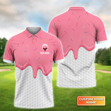 Ice Cream Melting On Golf Ball Cone - Personalized Name 3D Polo ShirtGolfers