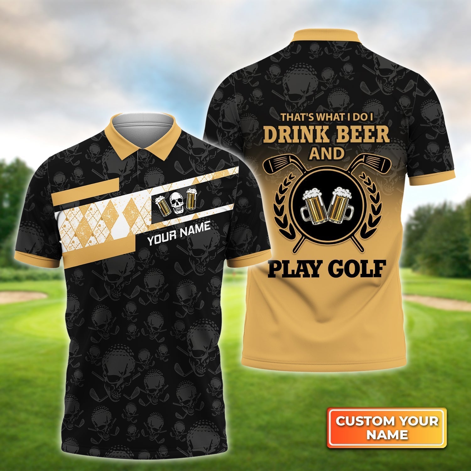 I Drink Beer And Play Golf - Personalized Name 3D Polo Shirt For Golfers