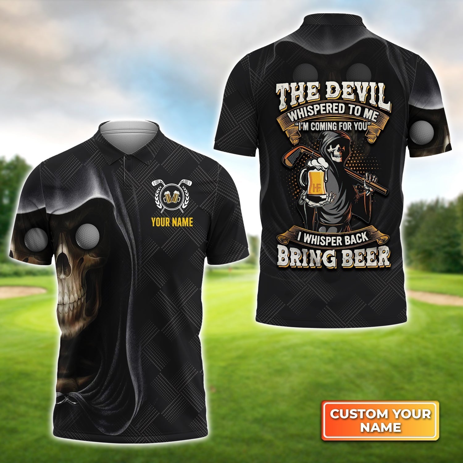 Golf I Whisper Back Bring Beer - Personalized Name 3D Polo Shirt For Golfers