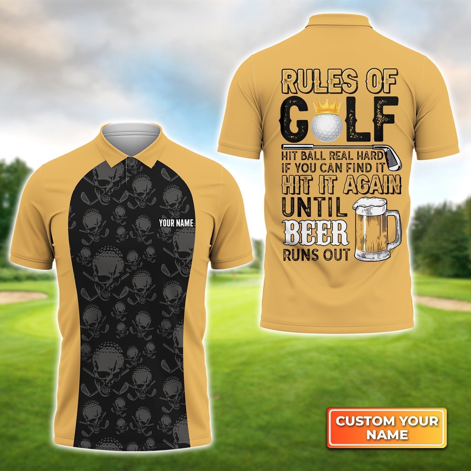 Rules of Golf - Personalized Name 3D Polo Shirt For Golfers