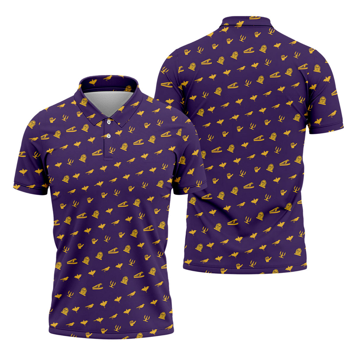 Purple Gravestone Bat Halloween Pattern Polo Shirt, Golf Shirts For Men, Mens Polo Shirts