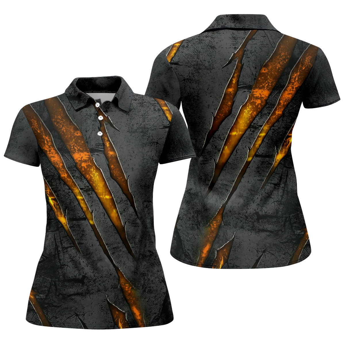 Yellow Claw Marks Hawaiian Golf Shirt, Scratch Print Women's Golf Tops, Ladies Golf Shirts