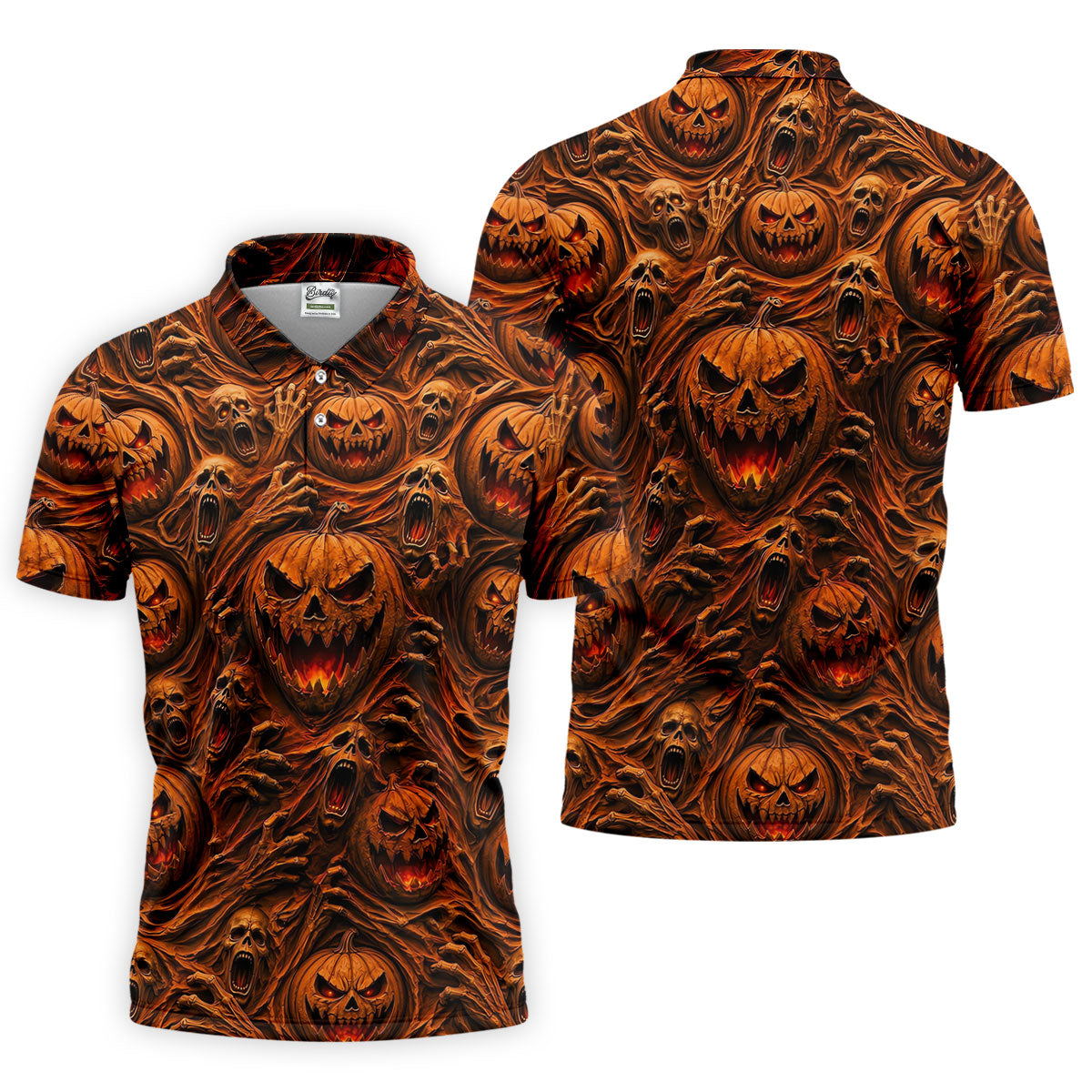 Halloween Evil Pumpkin Ghost Horror Character Polo Shirt, Golf Polo, Mens Golf Shirts