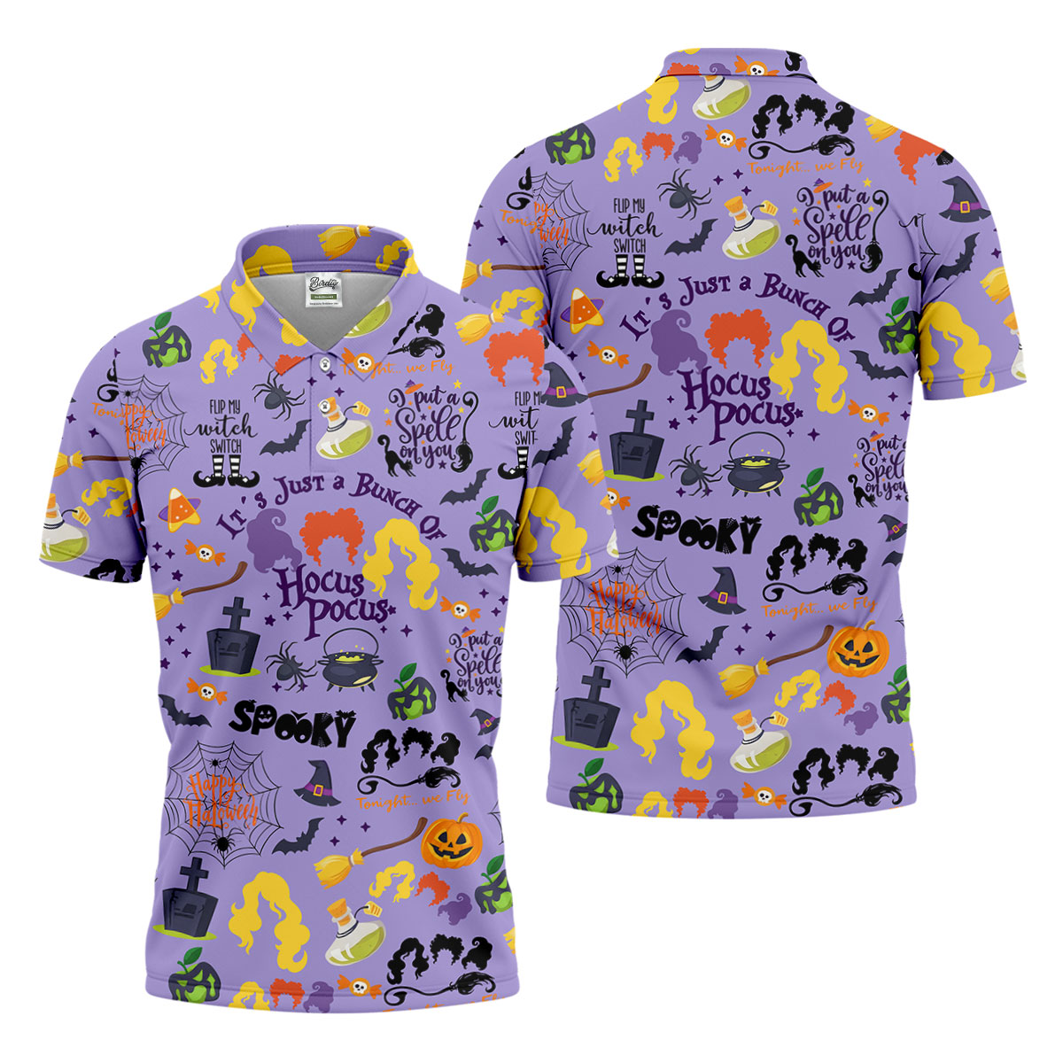 Happy Halloween Witch Spell Pattern Polo Shirt, Mens Golf Polo, Hawaiian Golf Shirt