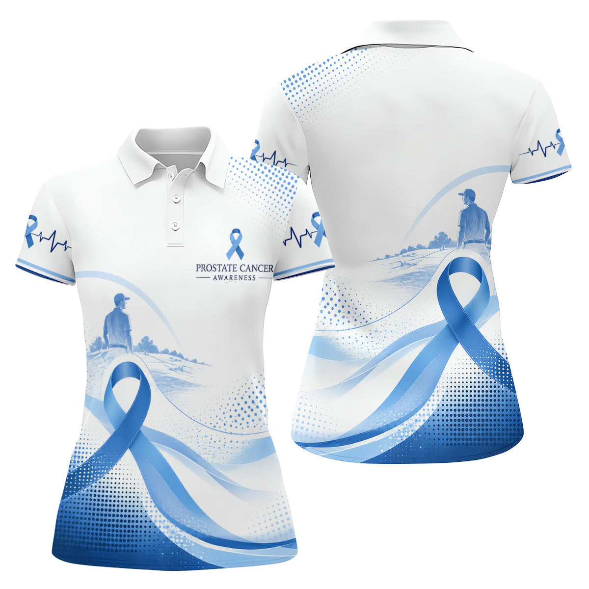 Blue Ribbon Golfer Prostate Cancer Awareness Polo Shirt, Golf Tops For Women
