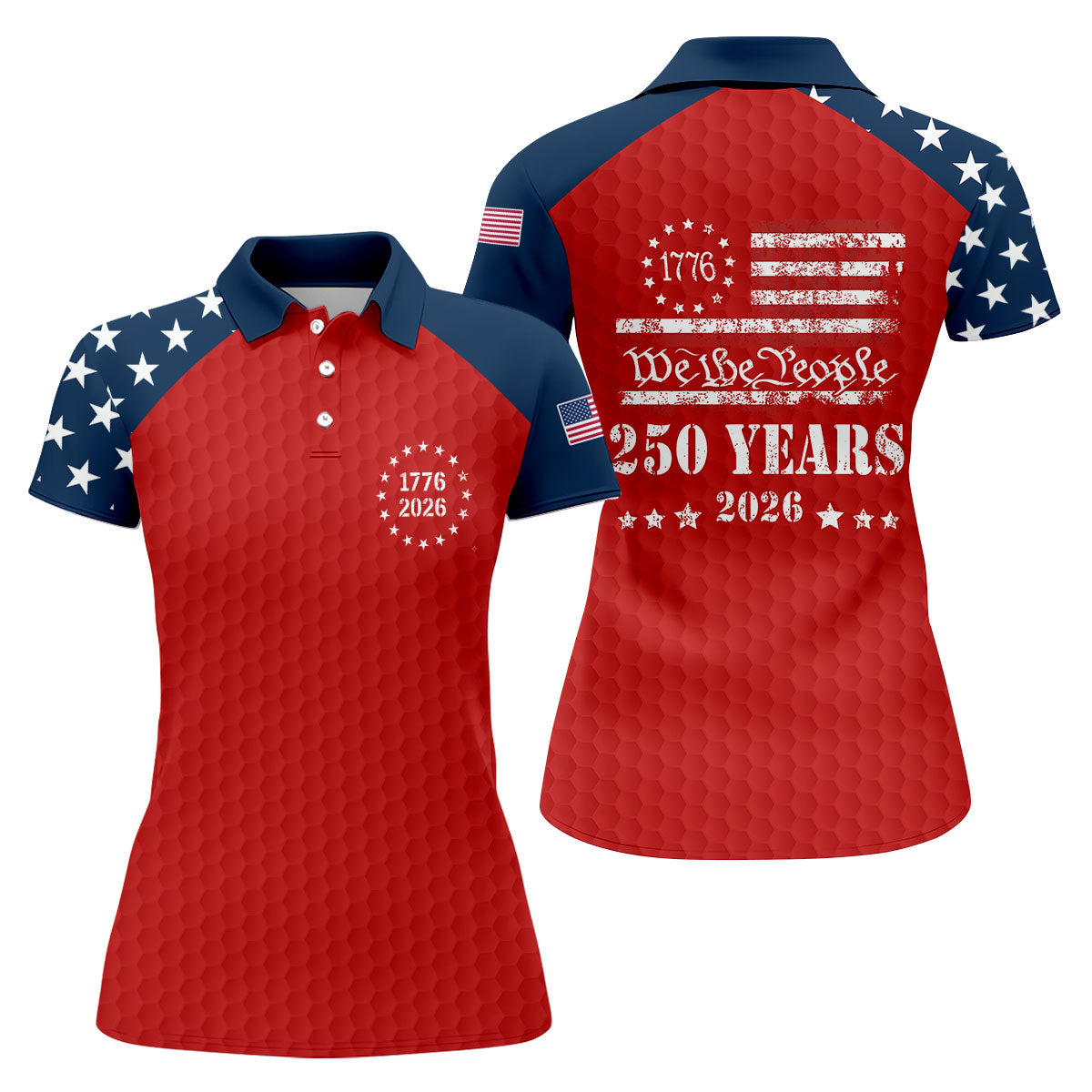 We The People 250 Years Golf Ball Pattern Golf Shirt, Patriotic 4th Of July Golf Shirt For Women