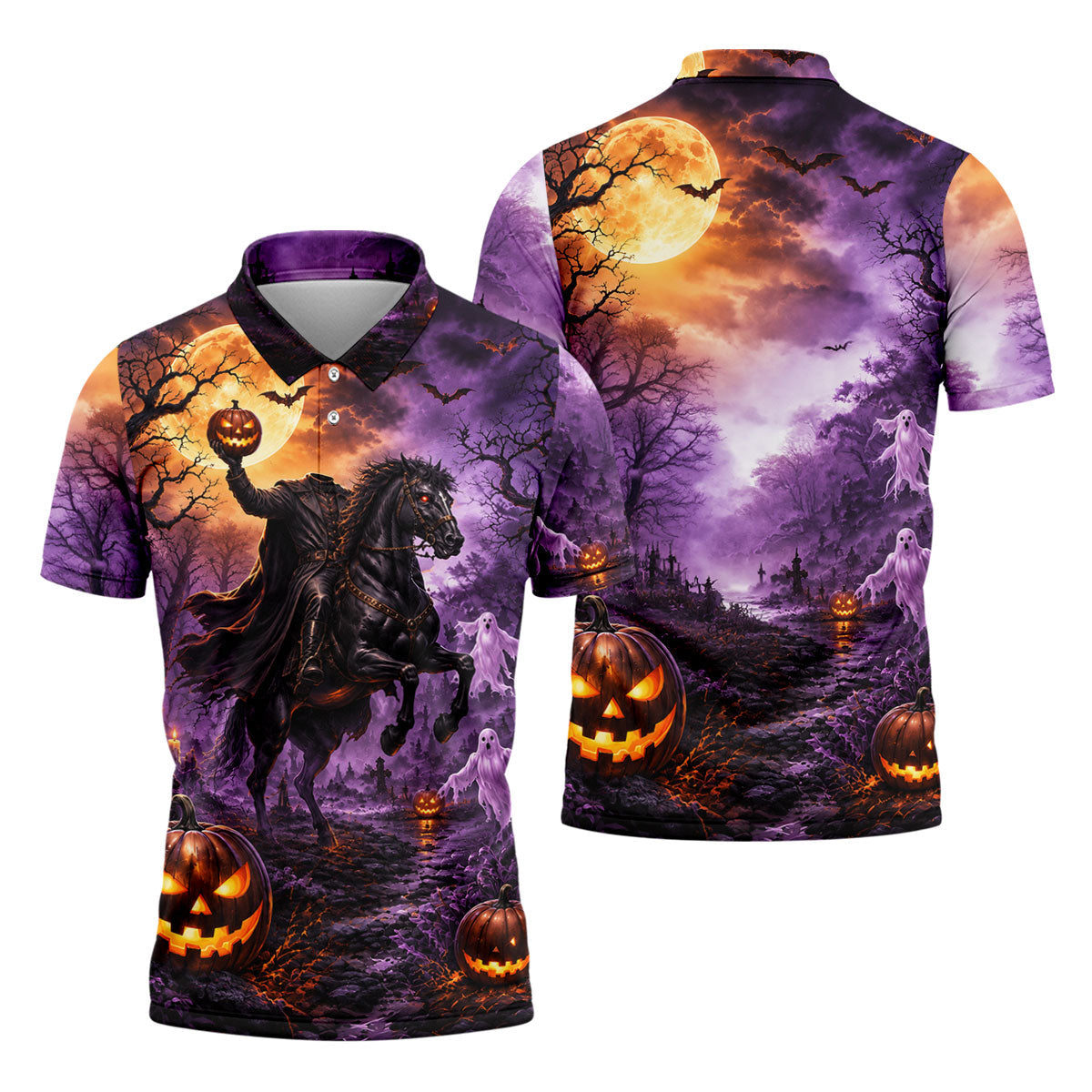 Halloween Headless Rider Horror Character Polo Shirt, Polo Shirts For Men, Mens Golf Polo
