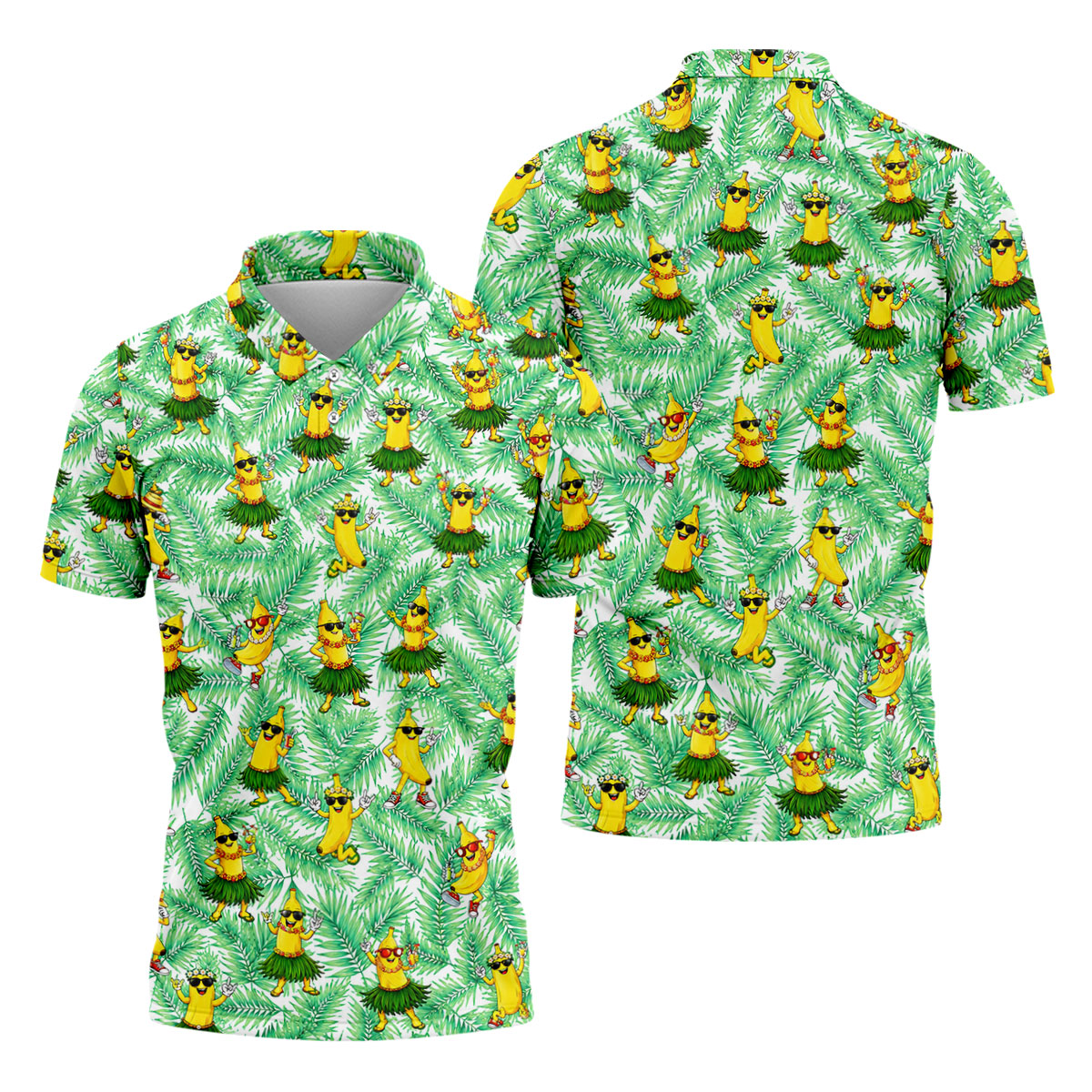Funny Hula Banana Tropical Hawaiian Golf Shirt, Mens Golf Polo, Printed Golf Shirts