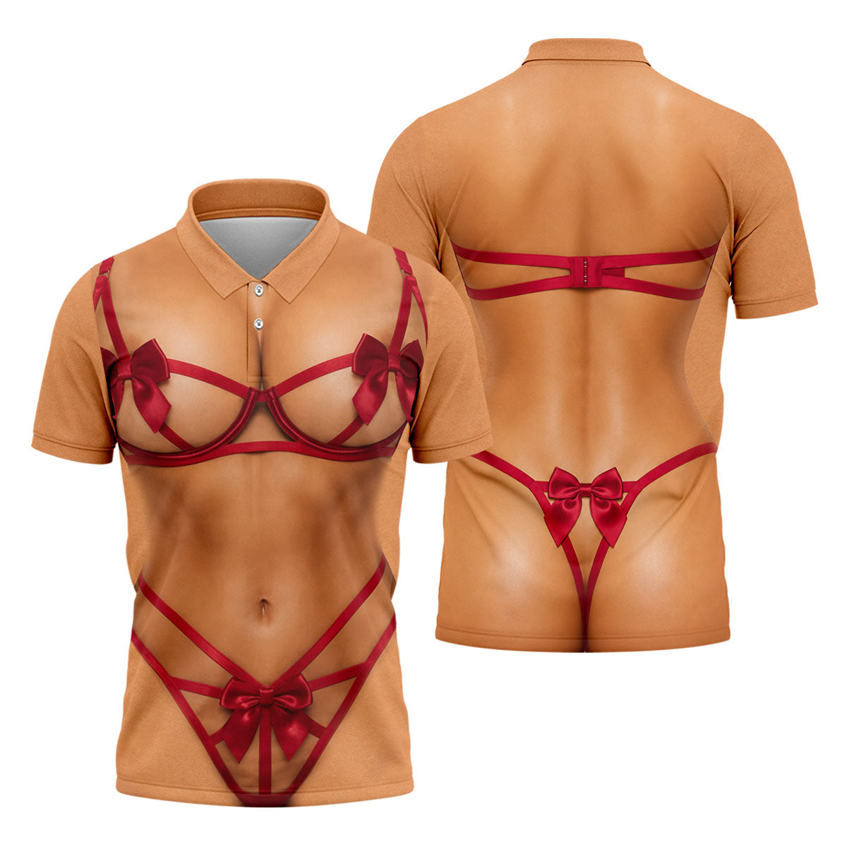 Funny Red Ribbon Lingerie Costume Polo Shirt, Men's Golf Shirt, Golf Apparel For Men