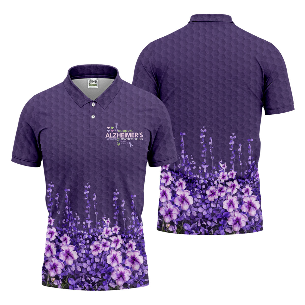 Purple Alzheimer's Awareness Floral Polo Shirt, Golf Polo Shirts For Men, Mens Golf Polo