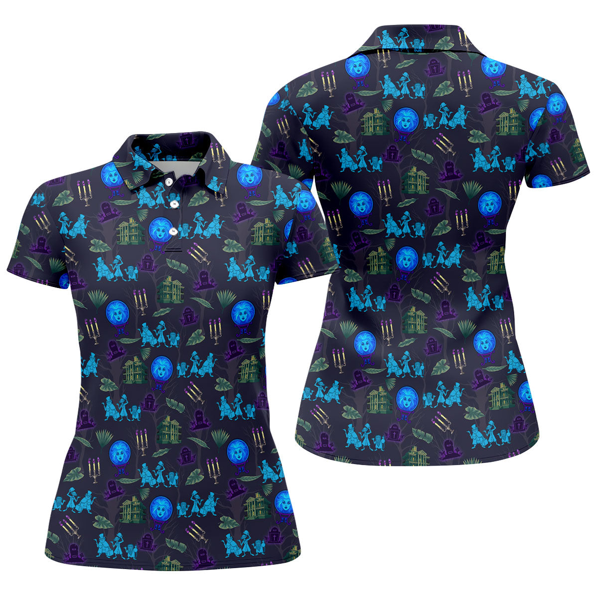 Crystal Ball Ghost Trio Halloween Polo Shirt, Printed Golf Shirt, Women’s Golf Apparel