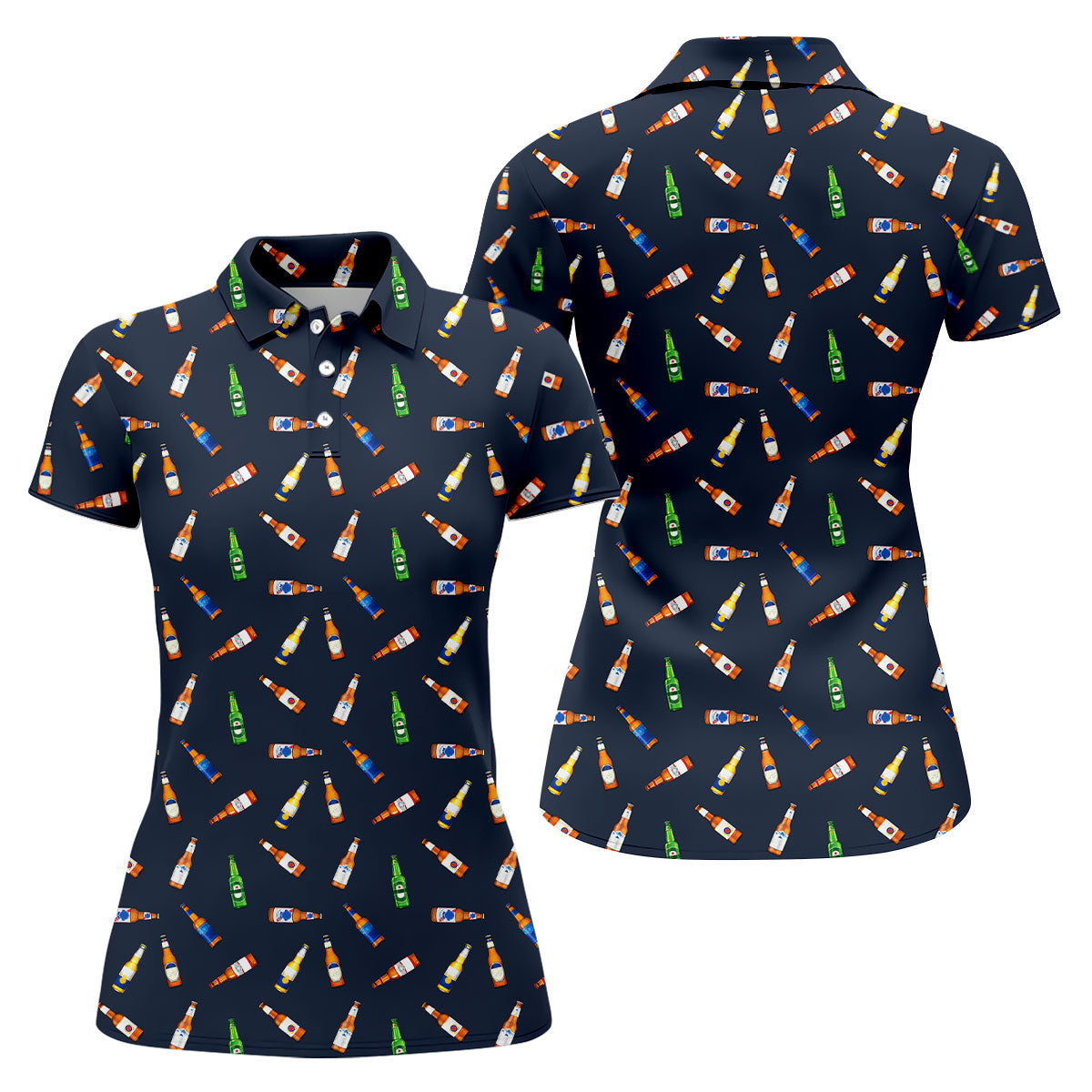 Beer Bottle Labels Seamless Pattern Fun Women's Golf Shirts, Women's Golf Tops, Ladies Golf Shirt