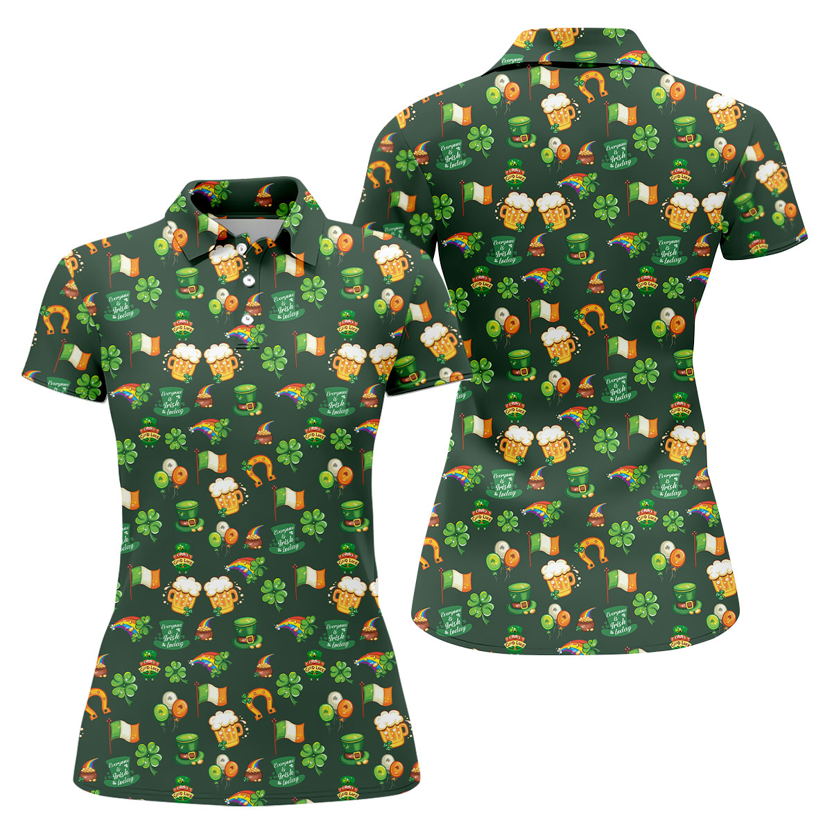 Everyone Is Irish Today Shamrock St Patrick's Day Dark Green Golf Shirt, Women's Golf Tops, Ladies Golf Polos