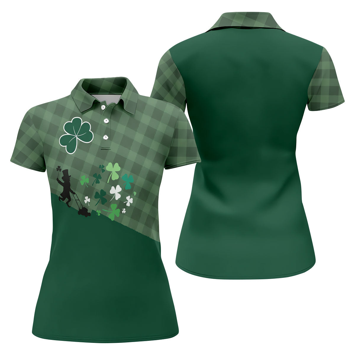 Green Checkered Leprechaun Shamrock St Patrick's Day Golf Shirt, Women's Golf Tops, Ladies Golf Shirts