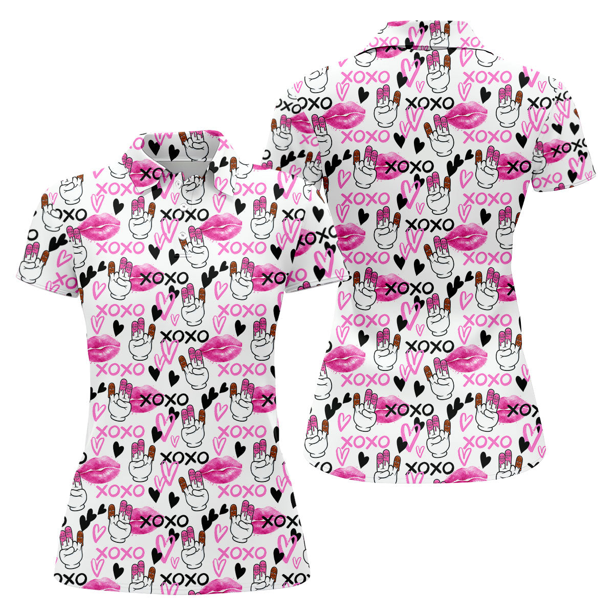 Chocolate Fingers Adult Humor XOXO Lipstick Mark Fun Women's Golf Shirts, Valentines Golf Gift, Women's Golf Tops