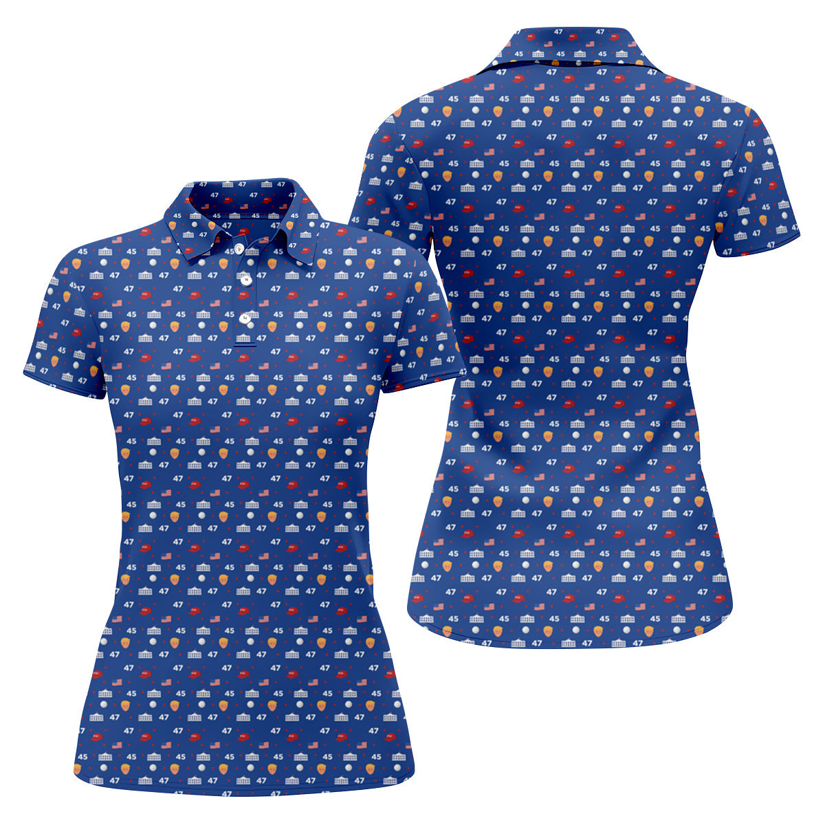 45 47 US Flag Pattern Blue Golf Shirt, Funny Golf Shirt, Women's Golf Tops, Ladies Golf Shirts