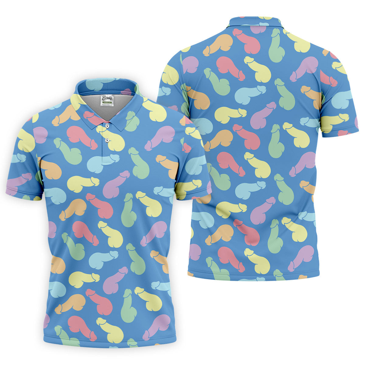 Funny Pastel Adult Pattern Blue Polo Shirt, Mens Golf Polo, Golf Shirts For Men