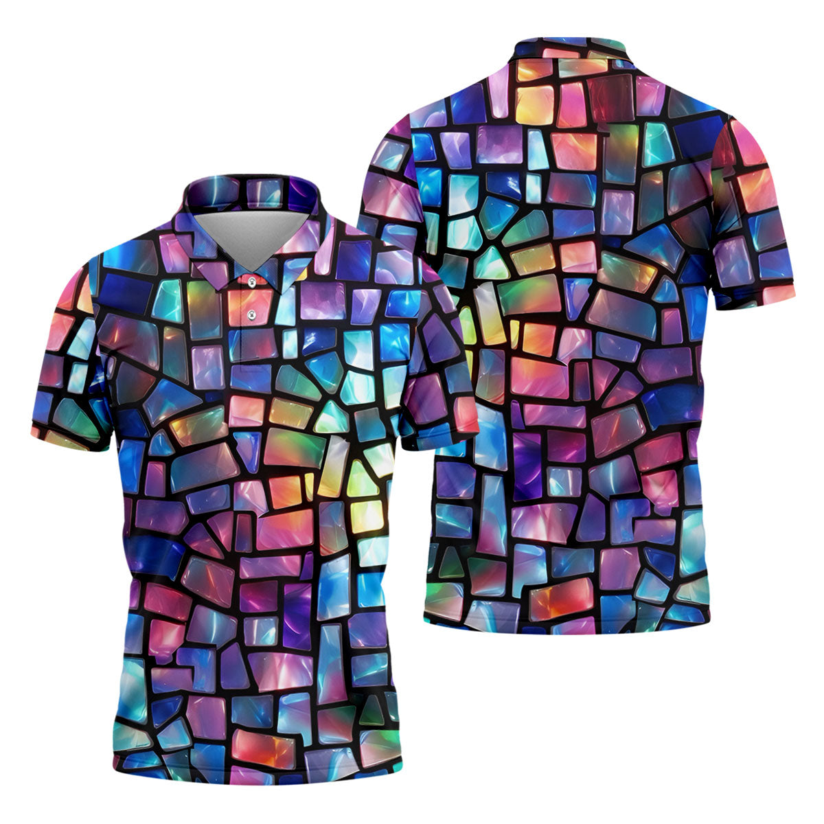Colorful Stained Glass Mosaic Pattern Golf Shirt, Men's Golf Shirt, Golf Polo Shirts For Men, Mens Golf Apparel