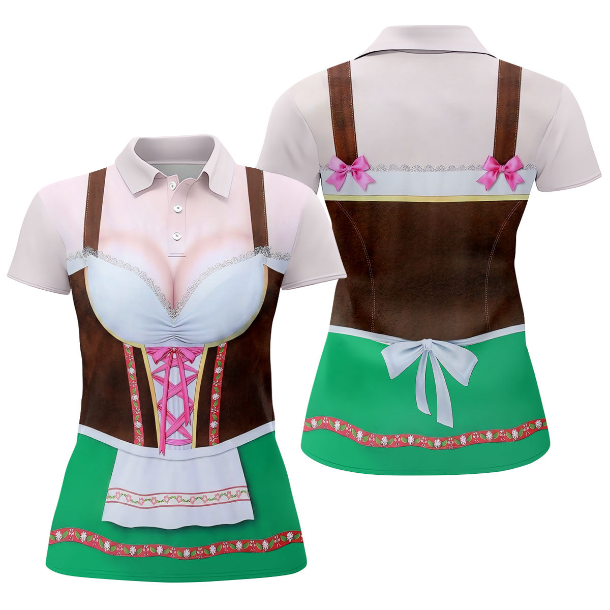 Funny Oktoberfest Dirndl Costume Polo Shirt, Womens Golf Polo, Golf Shirts For Women