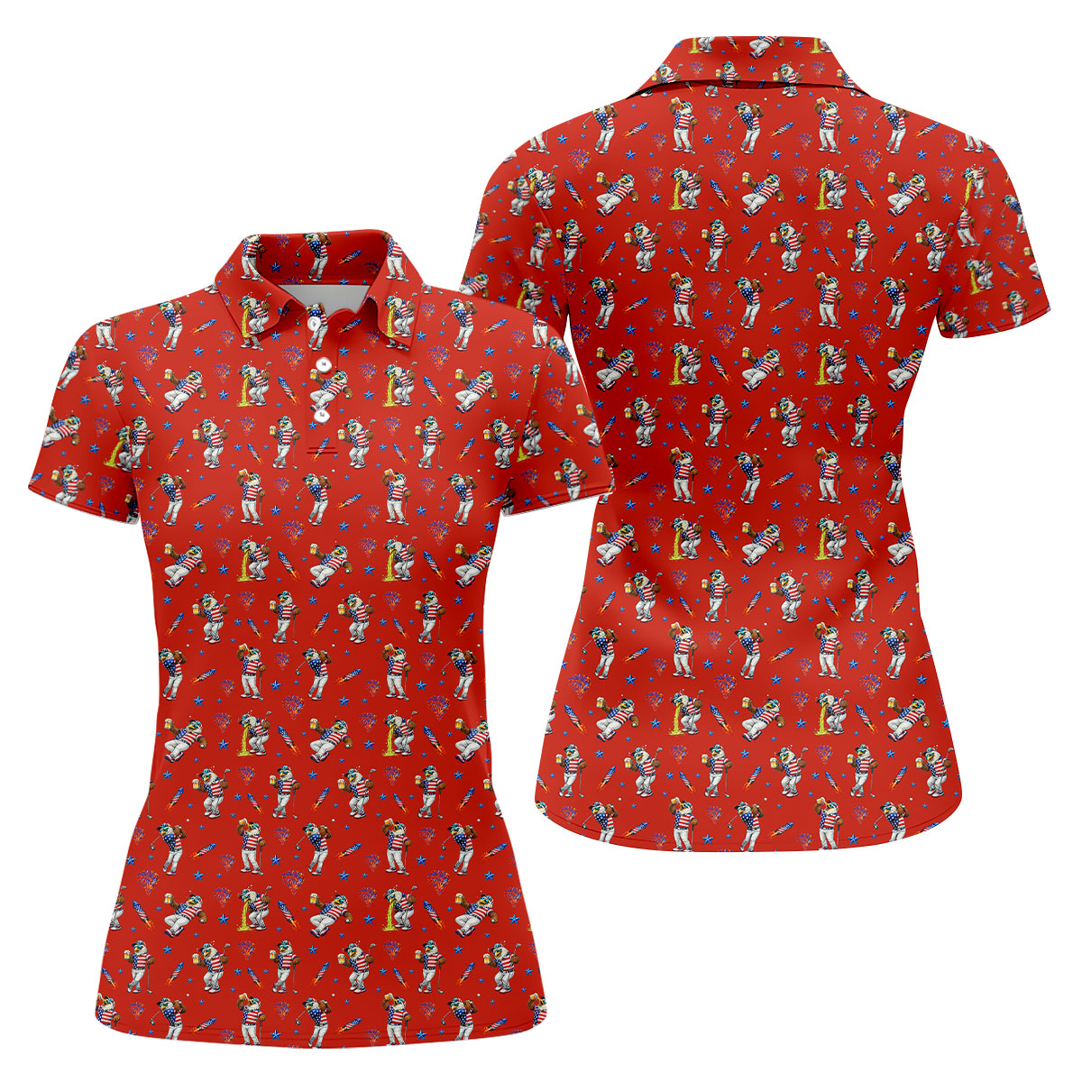 Patriotic Eagle Golf And Beer Funny 4th Of July Red Golf Shirt, 250th Anniversary Women's Golf Tops