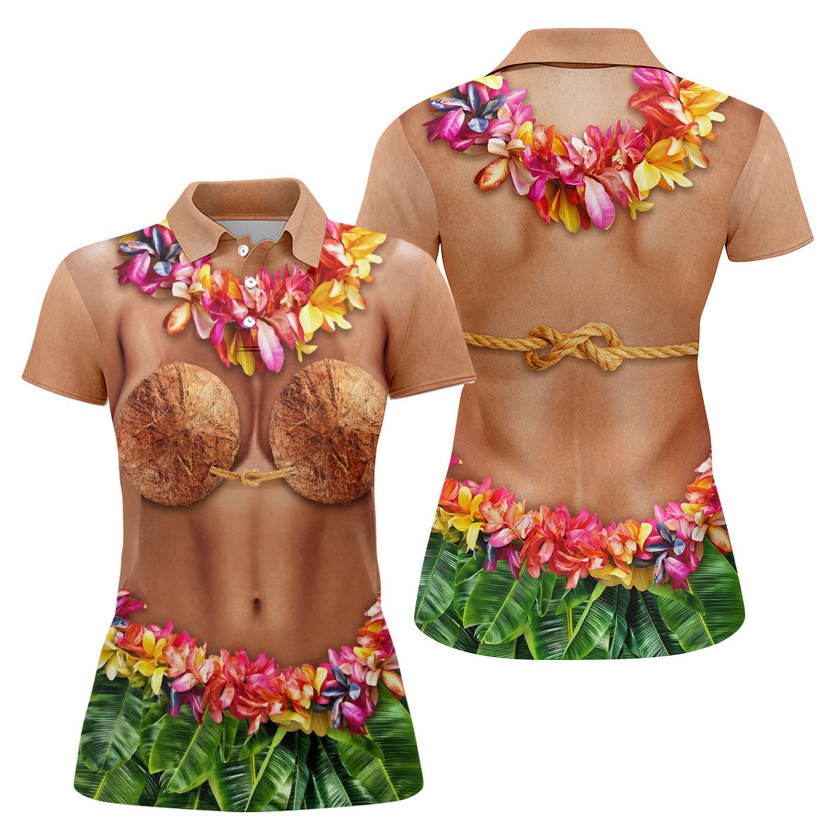Tropical Theme Party Hawaiian Golf Shirt, Fun Women's Golf Shirts, Ladies Golf Polos