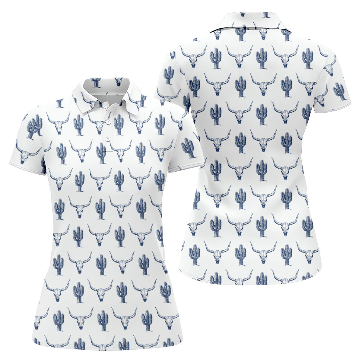 Western Longhorn And Cactus Pattern Golf Shirt, Women's Golf Shirt, Hawaiian Golf Shirt, Golf Polo For Women