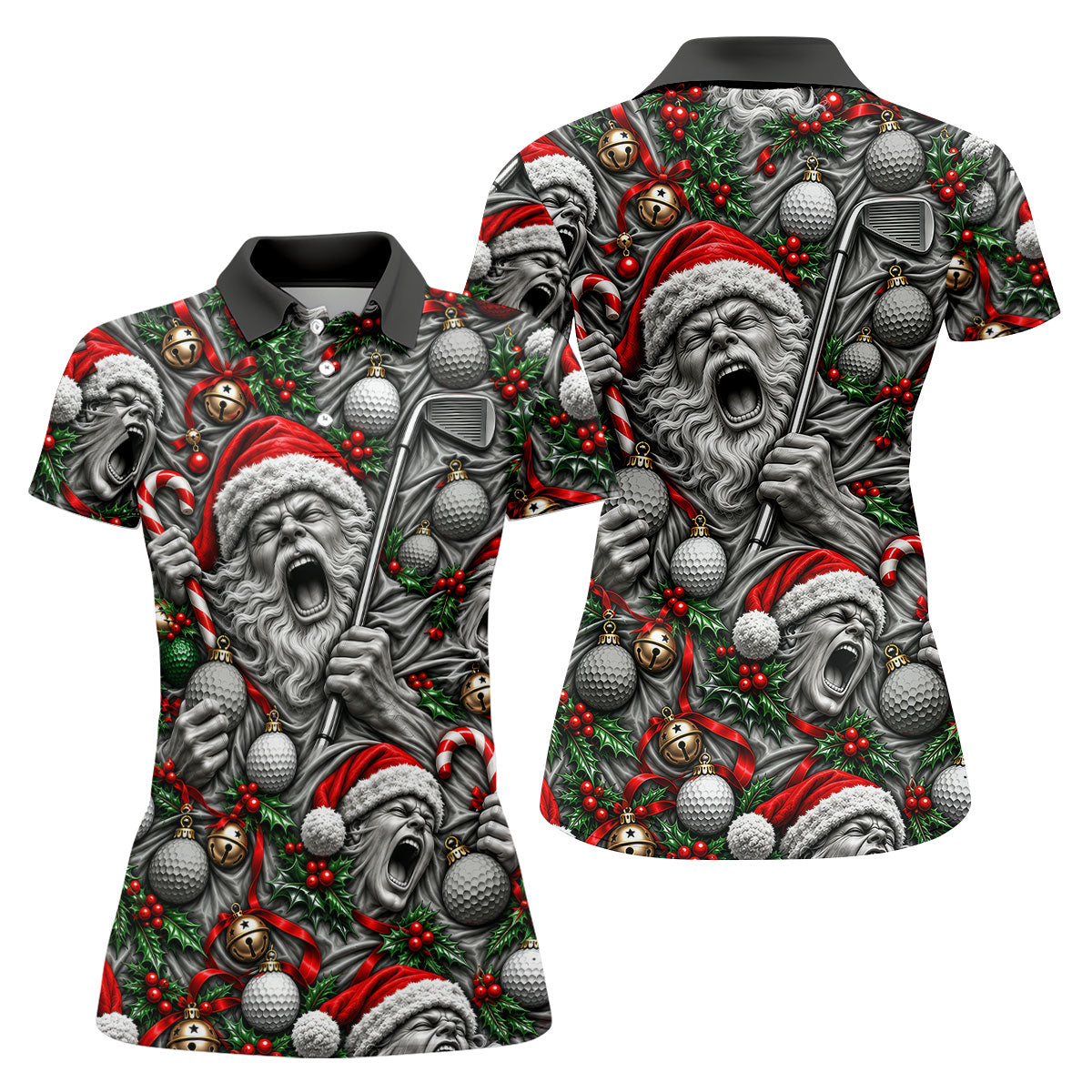 Screaming Santa Faces Christmas Golf Shirt, Ladies Golf Shirts, Golf Tops For Women