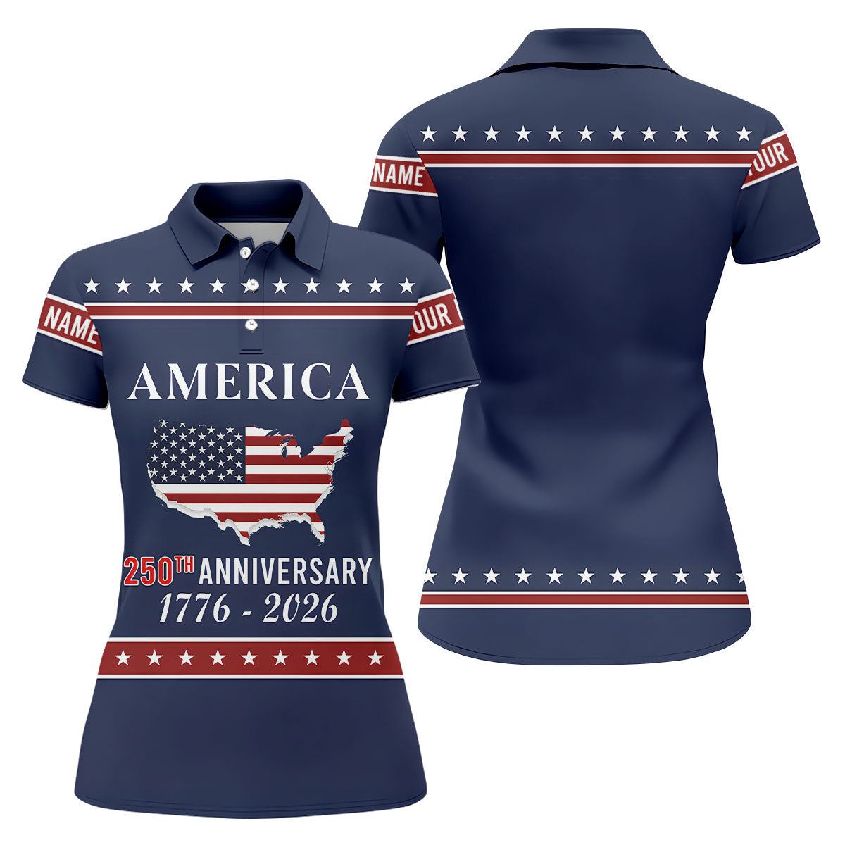 America 250th Anniversary 1776-2926 Navy Golf Shirt, 4th Of July Patriotic Golf Shirt For Women