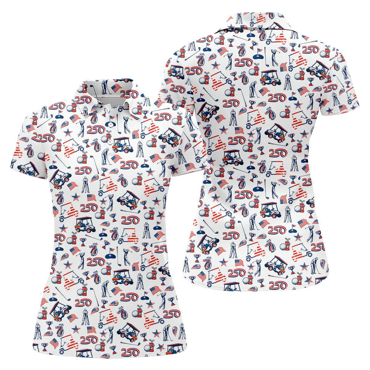 250th Anniversary US Flag Pattern Patriotic Golf Shirt, 4th Of July Women Golf Top, Ladies Golf Shirts