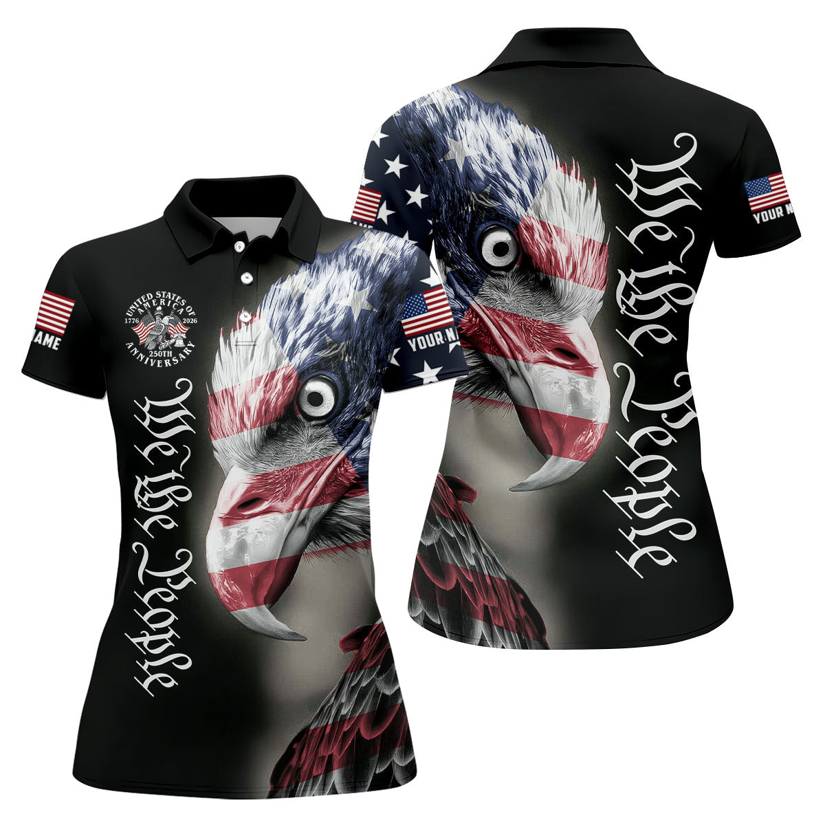 We The People Patriotic Bald Eagle American Flag Golf Shirt, 250 Years 4th Of July Golf Shirt For Women