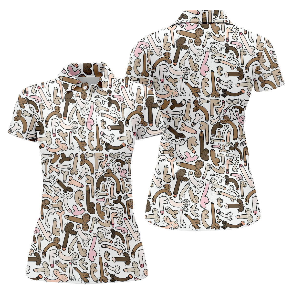 Funny Adult Doodle Novelty Pattern Polo Shirt, Womens Golf Polo, Golf Shirts For Women