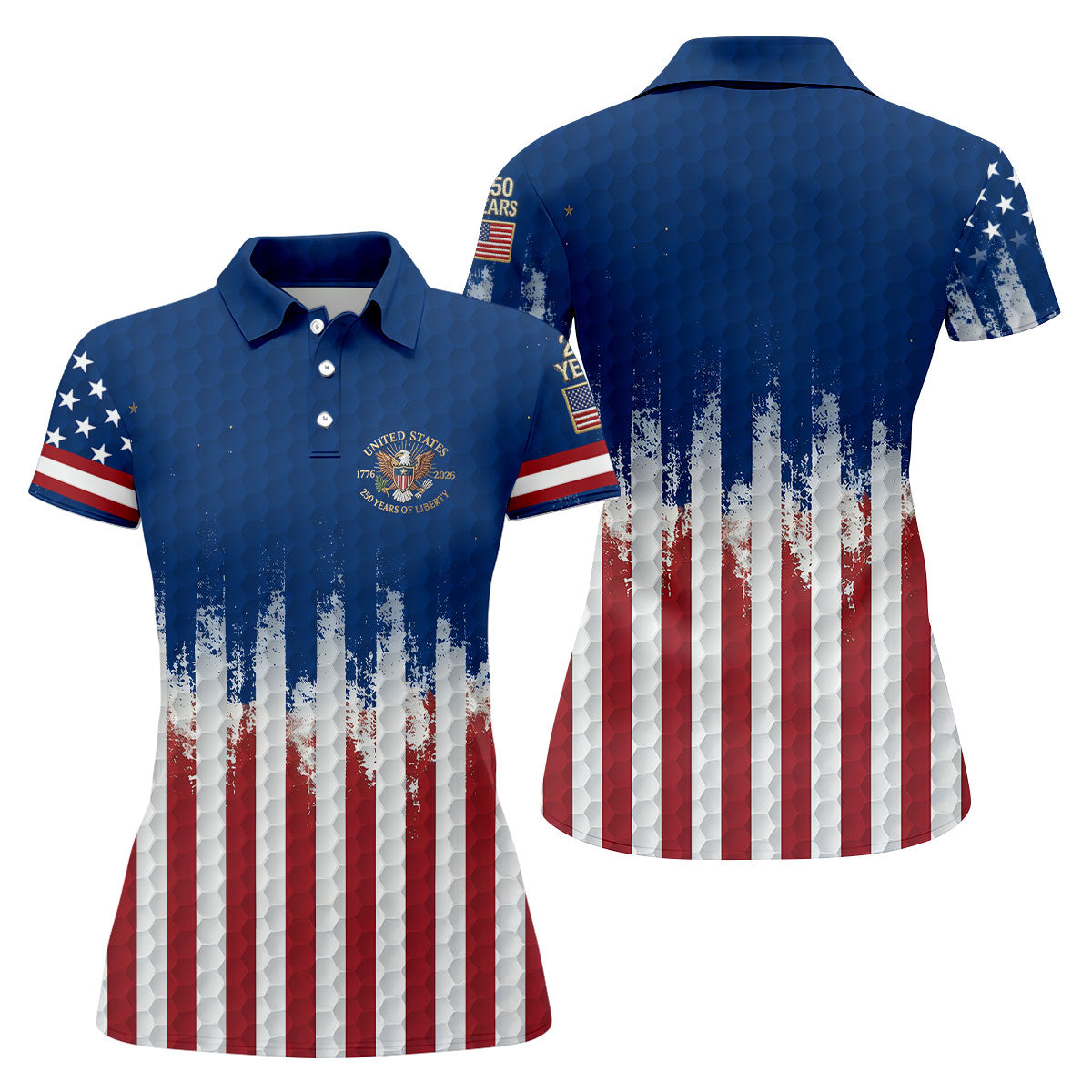 250 Years Of Liberty Distressed American Flag Golf Shirt, Patriotic 4th Of July Golf Shirt For Women