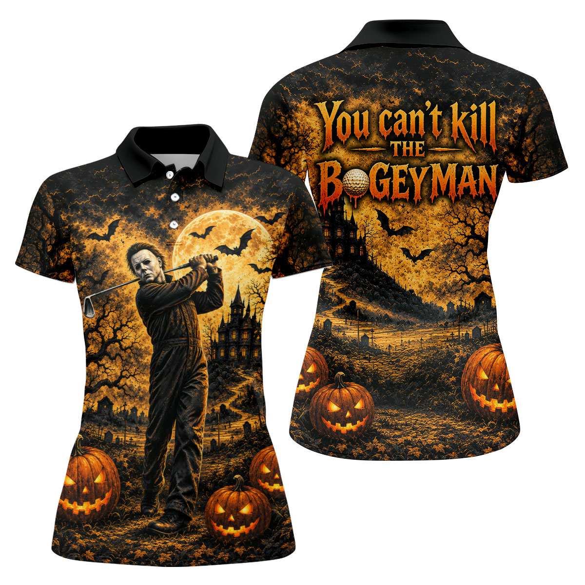 Bogeyman Horror Character Halloween Golf Polo Shirt, Ladies Golf Shirt, Womens Golf Tops